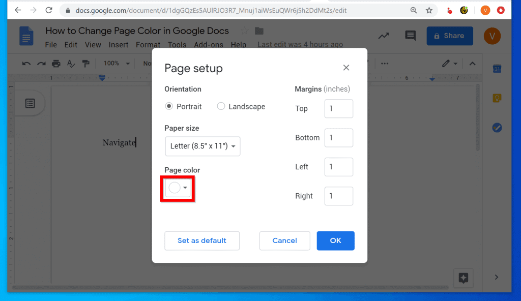 How To Change Page Color On Docs