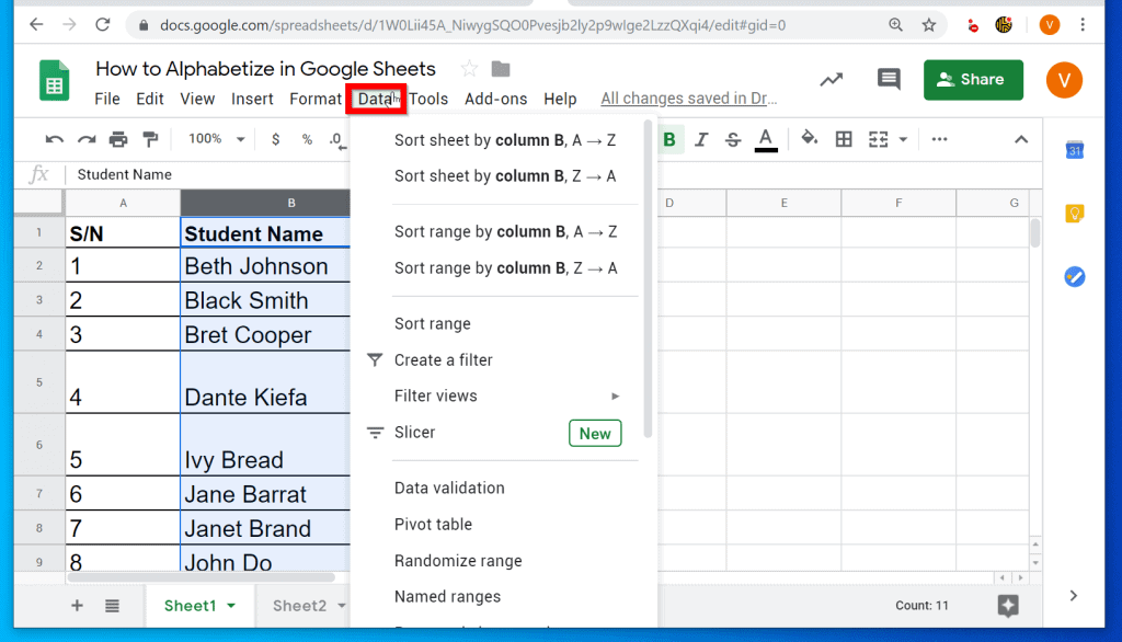 How To Alphabetize In Google Sheets ( From A PC Or Google Sheets Apps)