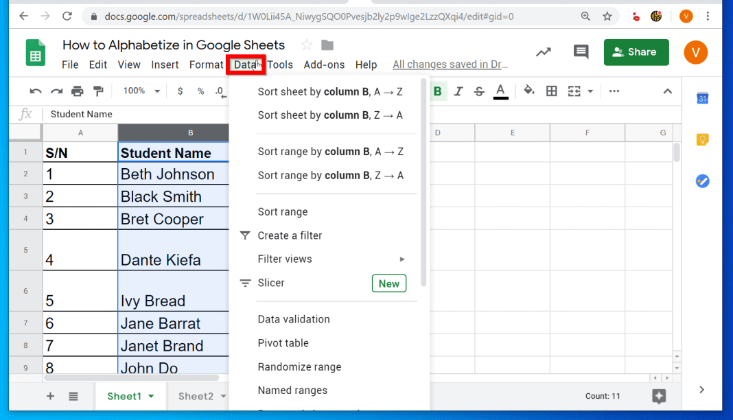 How to alphabetize columns in excel