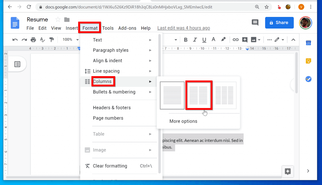 How To Put 2 Columns In Google Docs