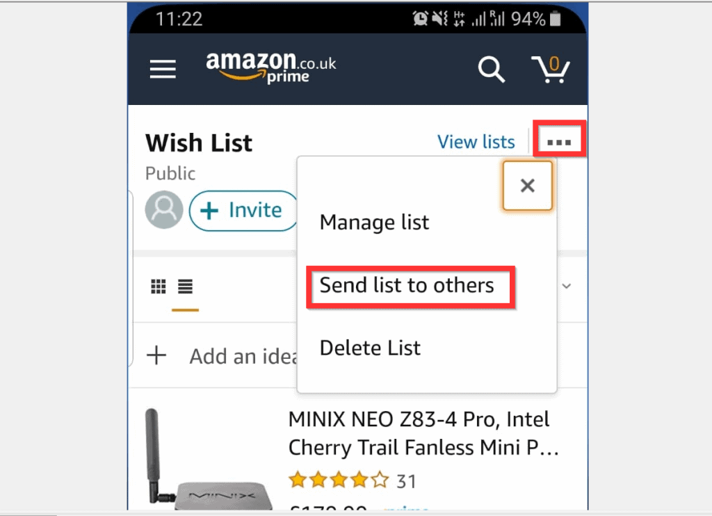 How do you share an amazon wish list