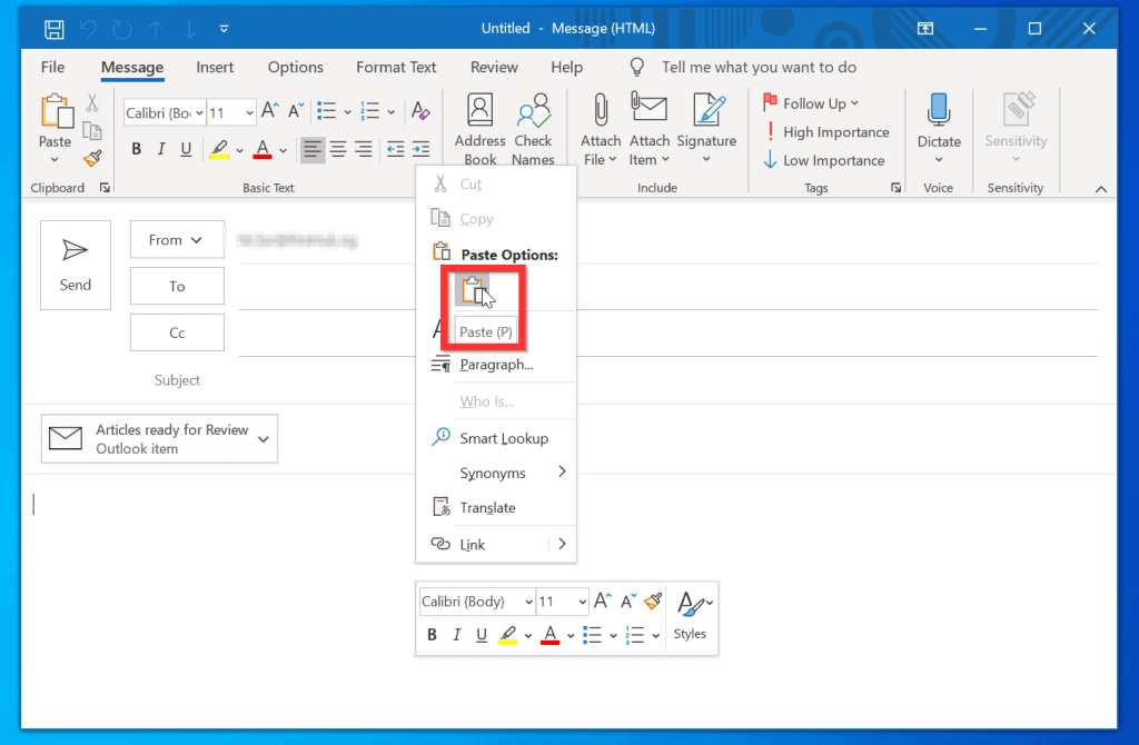 insert picture in outlook for mac without attachment