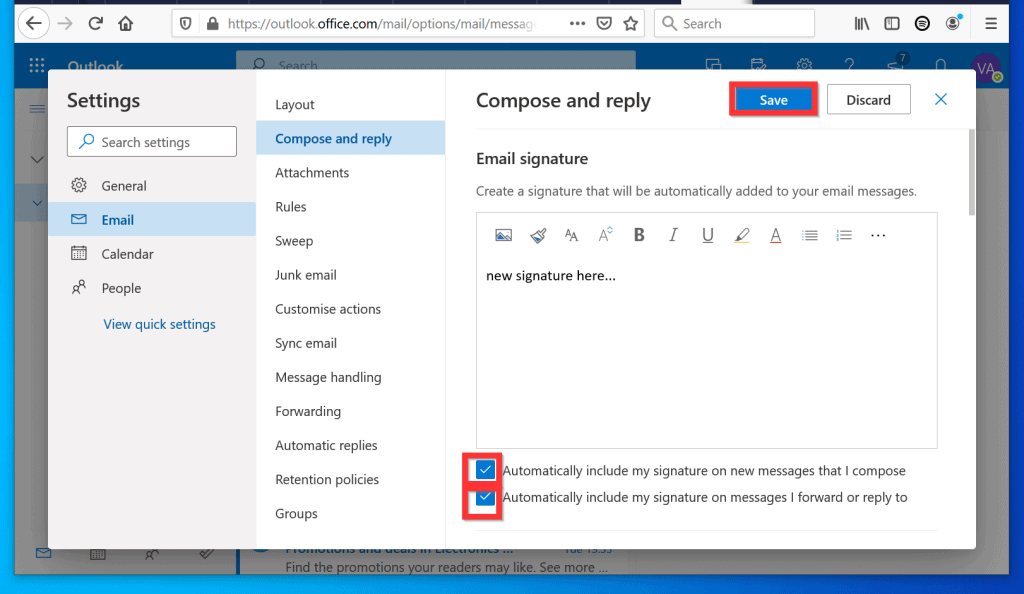 how to set up email signature outlook 365