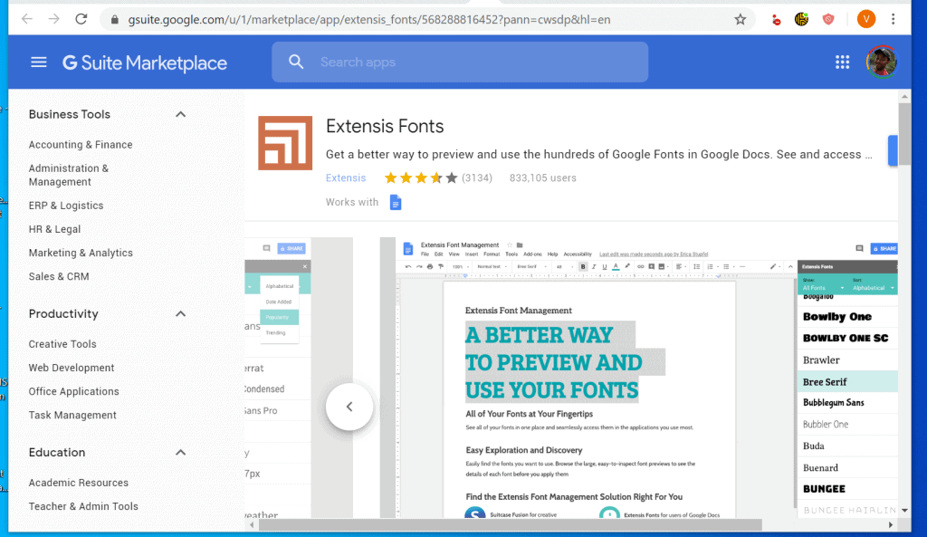 extensis fonts for google sheets