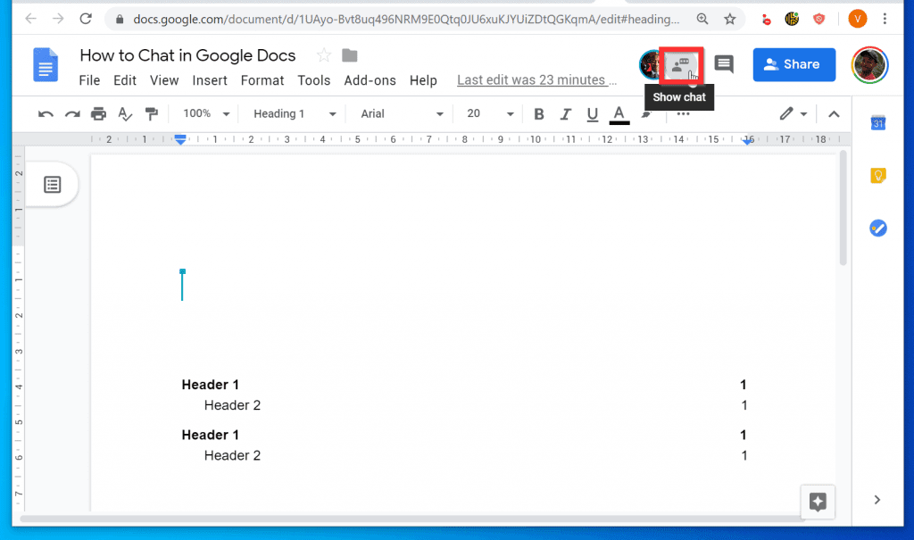 how to use google docs chat