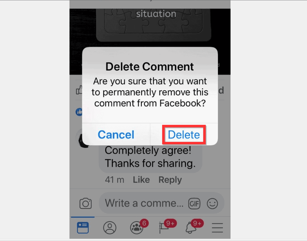 delete comment on facebook iphone