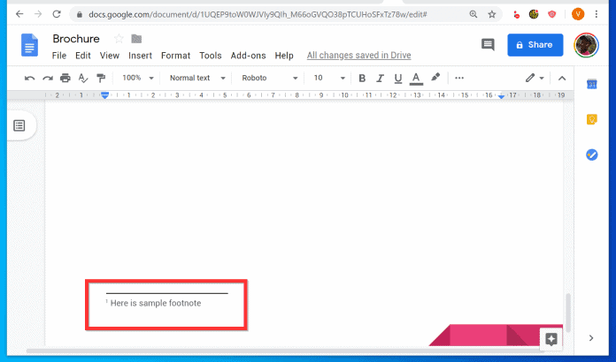 how to add footnote on google docs