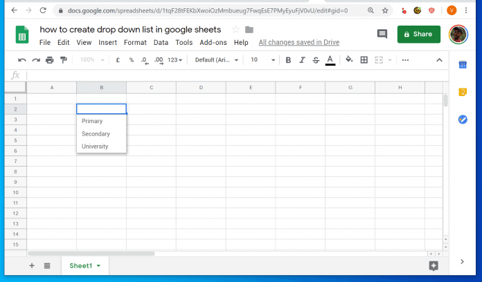 how to create drop down list in google sheets