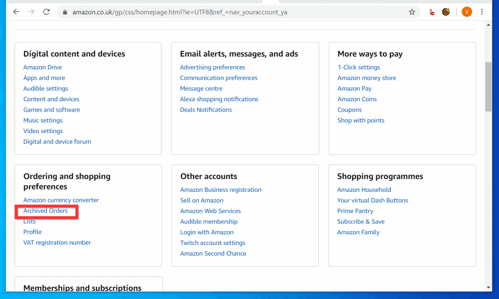 how to get to archived orders on amazon