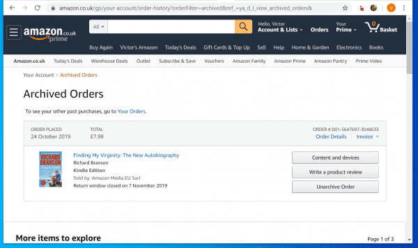 accessing amazon archived orders