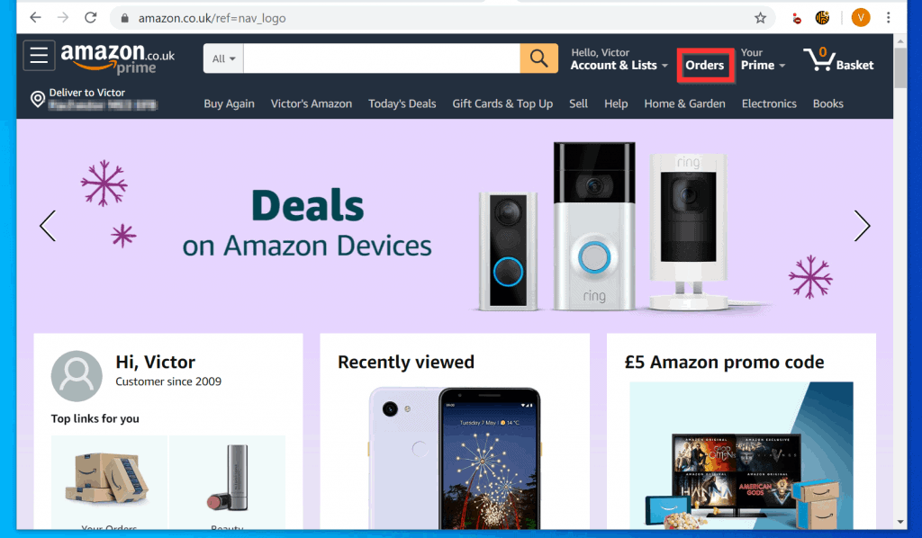 see archived orders amazon app