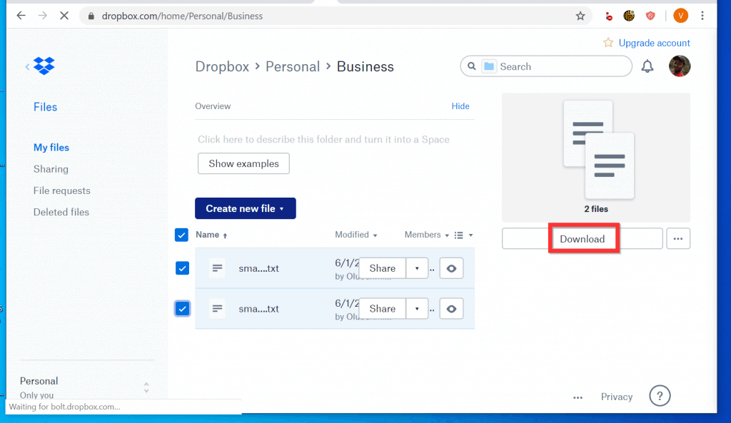 cant download from dropbox