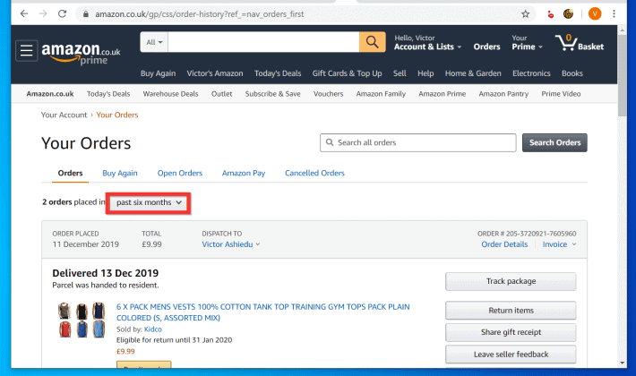 amazon archived orders mobile view