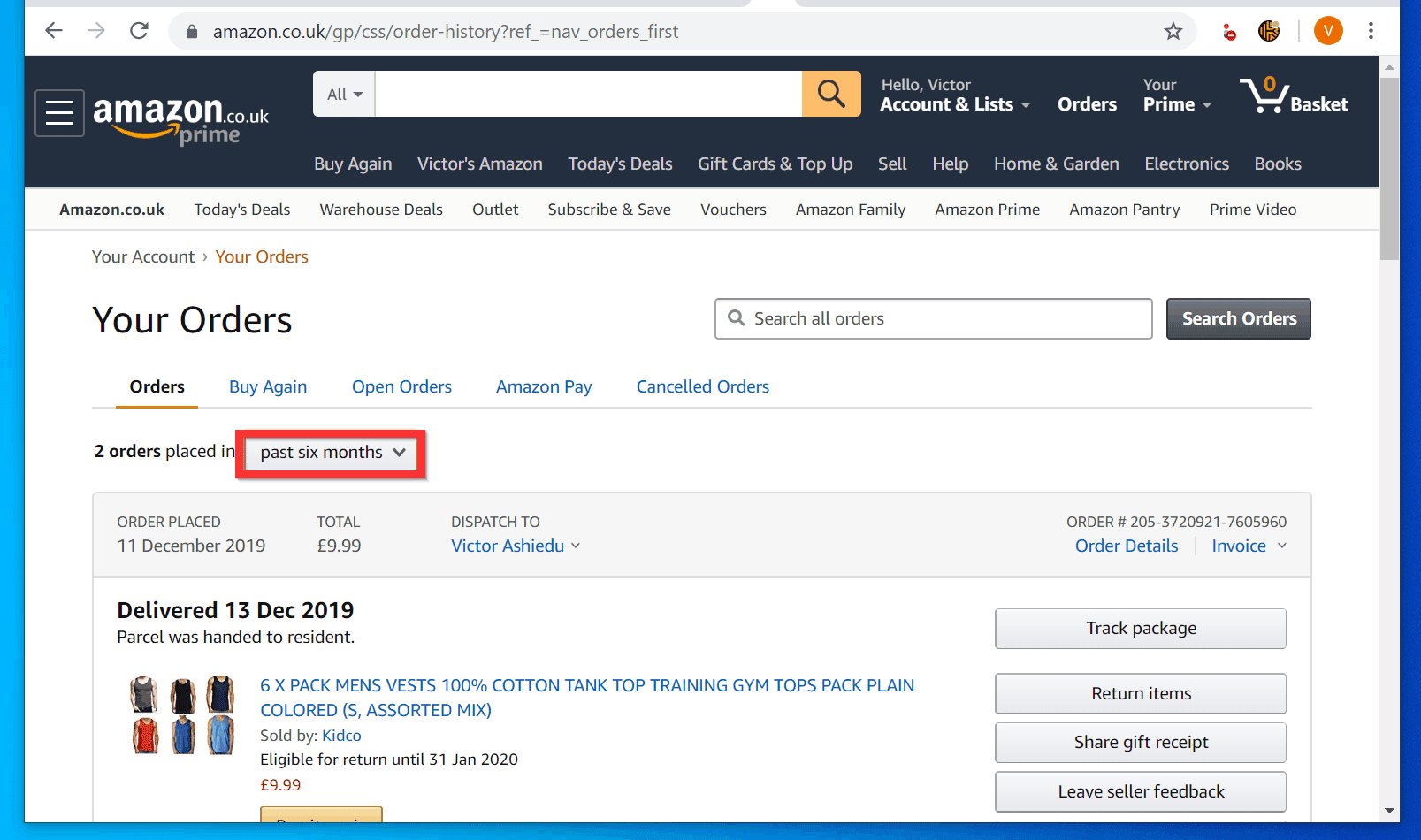 display archived orders amazon