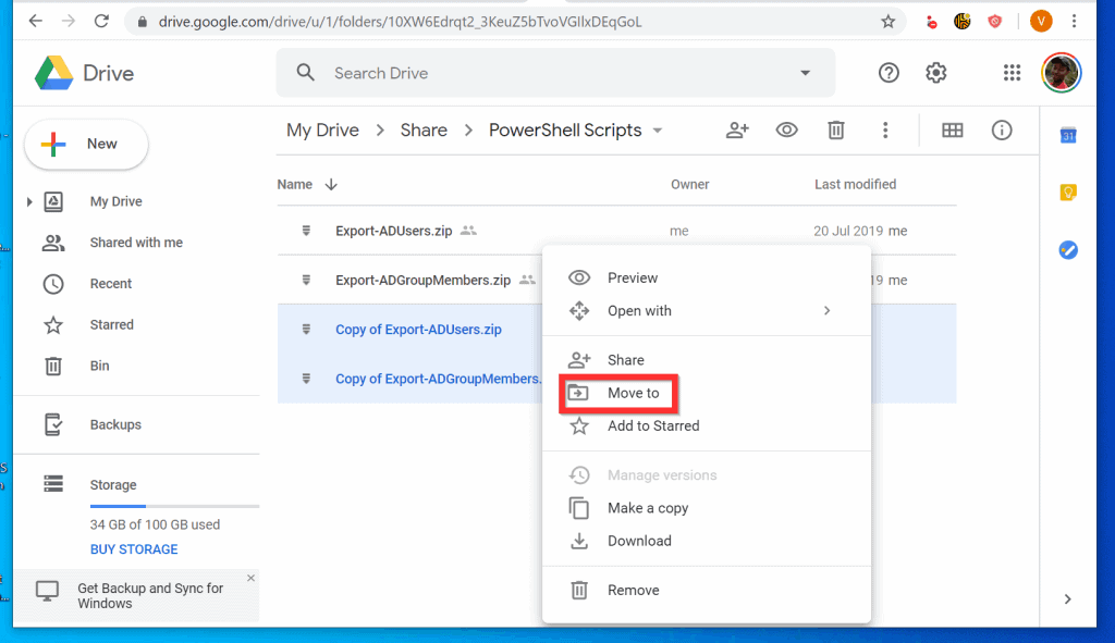 move google drive folder backup and sync