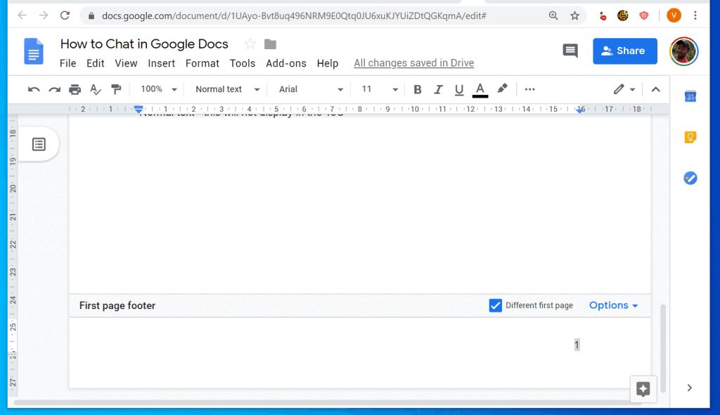 removing header from second page google doc