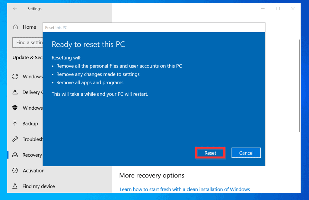 How to Reformat Windows 10 from within Windows