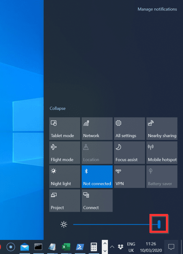 control screen brightness windows 10 desktop
