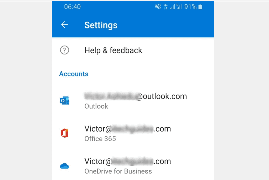 sign out of outlook app