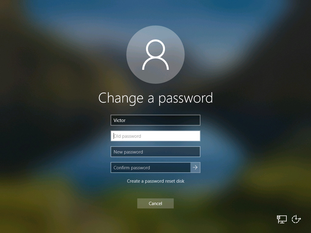 Windows 10 Change Password Screen