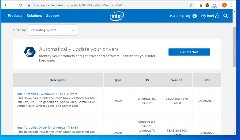 intel hd graphics 520 driver update manually