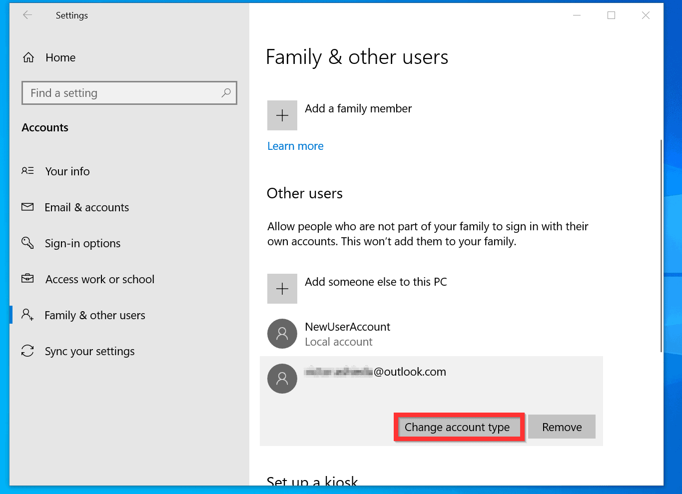 how do you change the microsoft account on windows 10