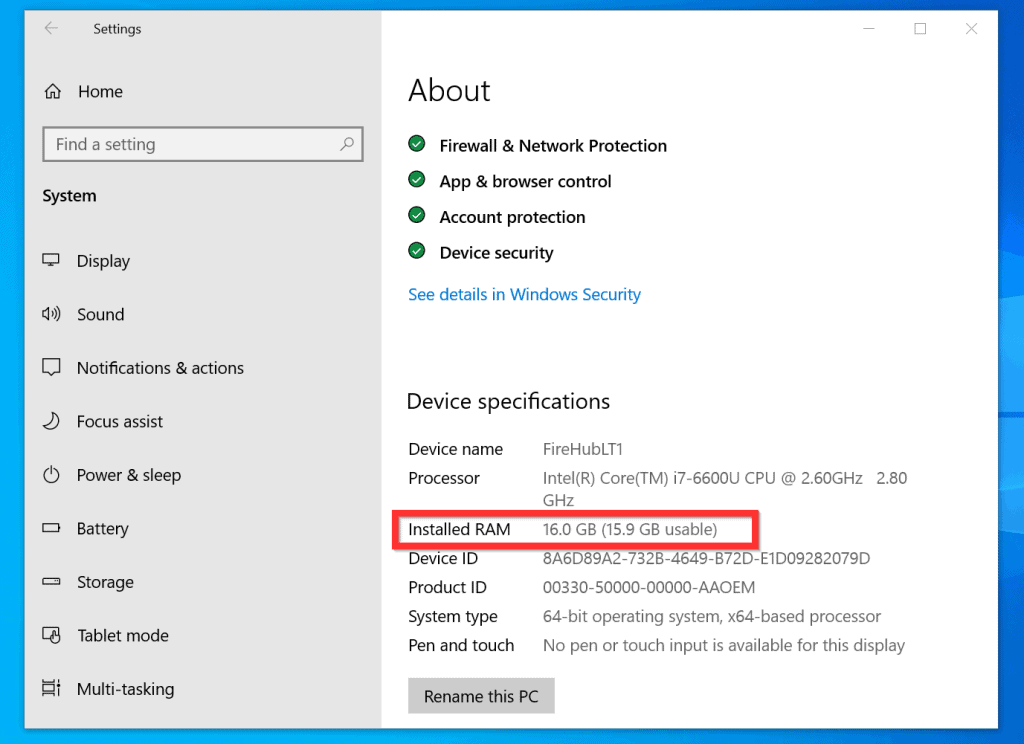 how to find ram in windows 10