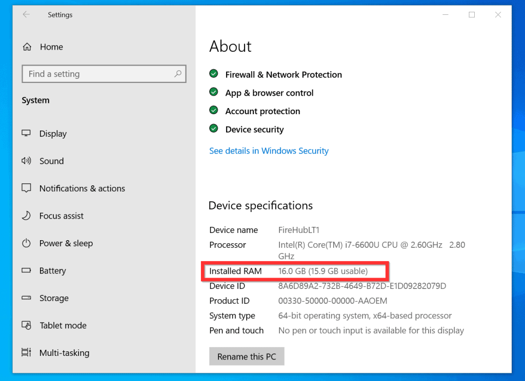 how to check ram windows 10