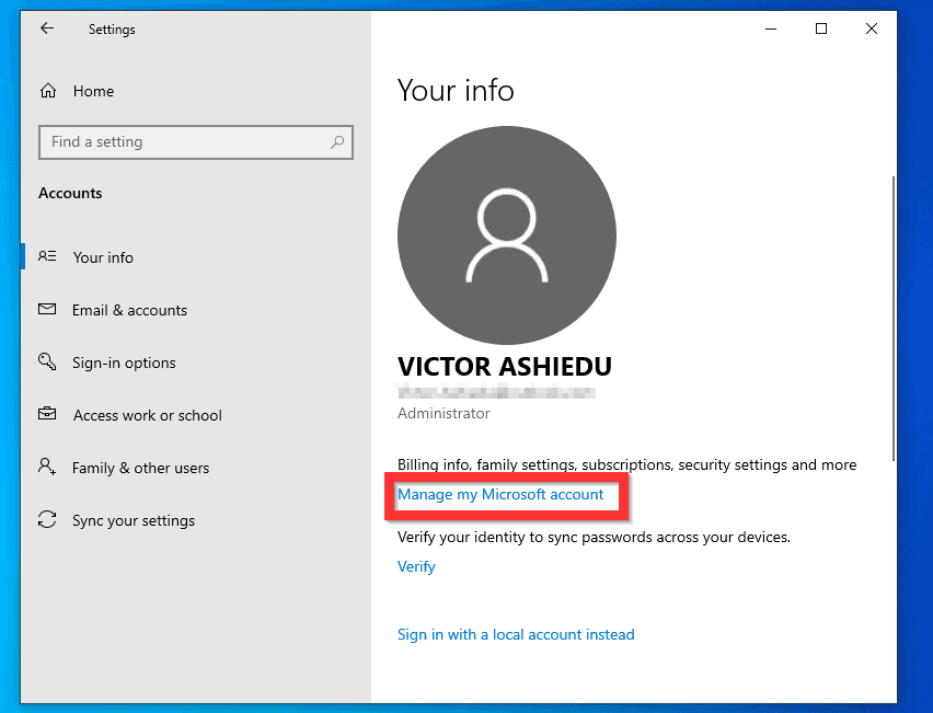 how to change the microsoft account on windows 10