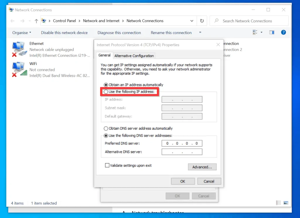 how to change computer ip address in windows 10