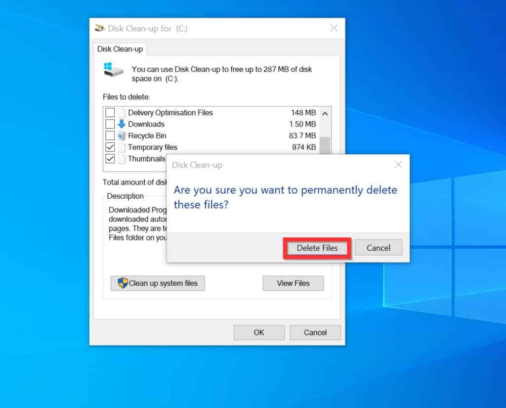 delete temporary files