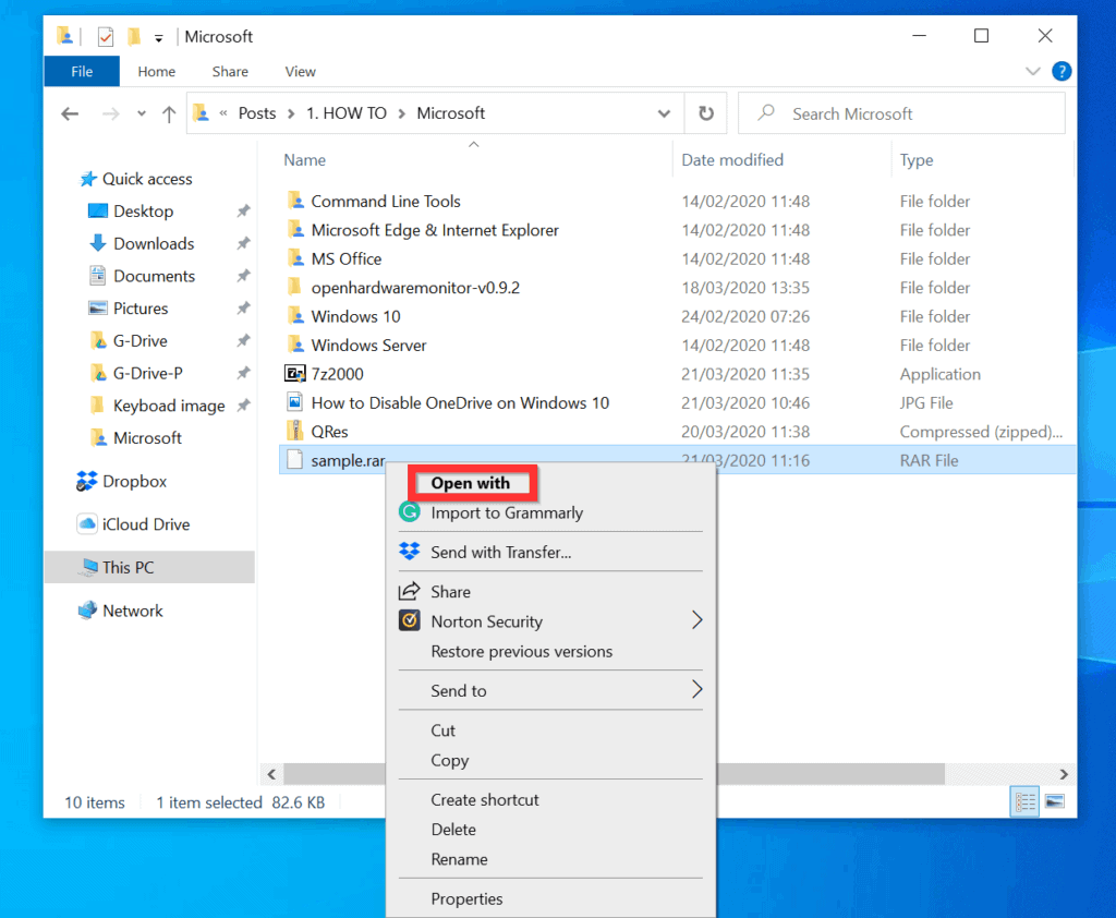 zip rar windows 10