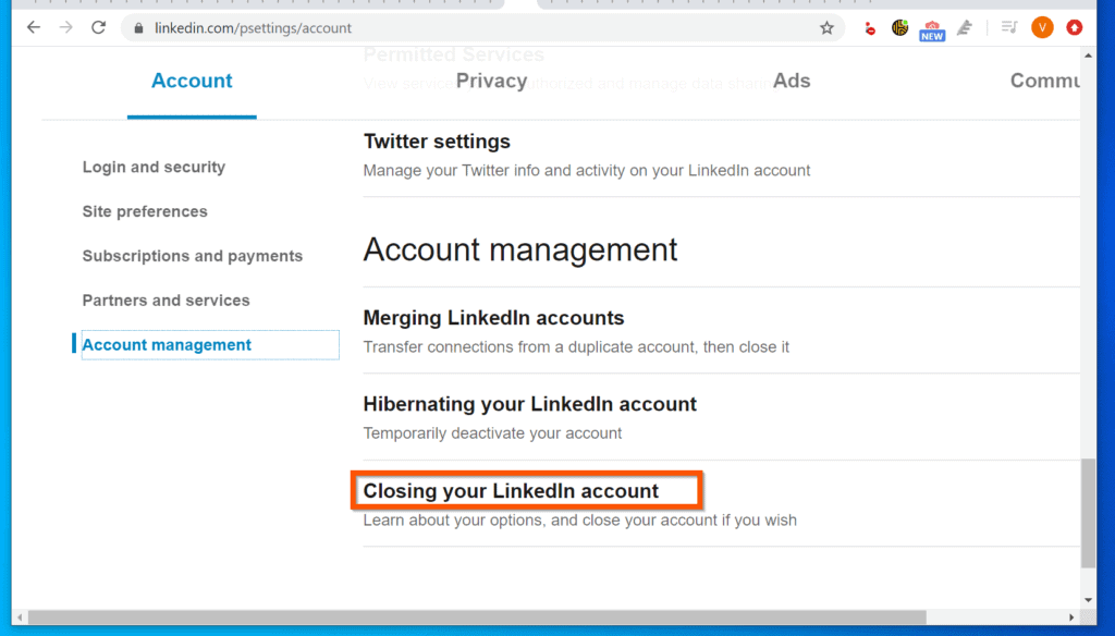 remove linkedin account