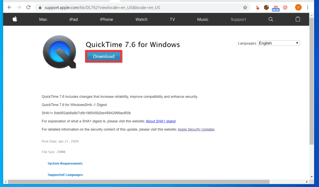 quicktime player download page