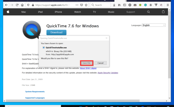 quicktime plugin windows 10