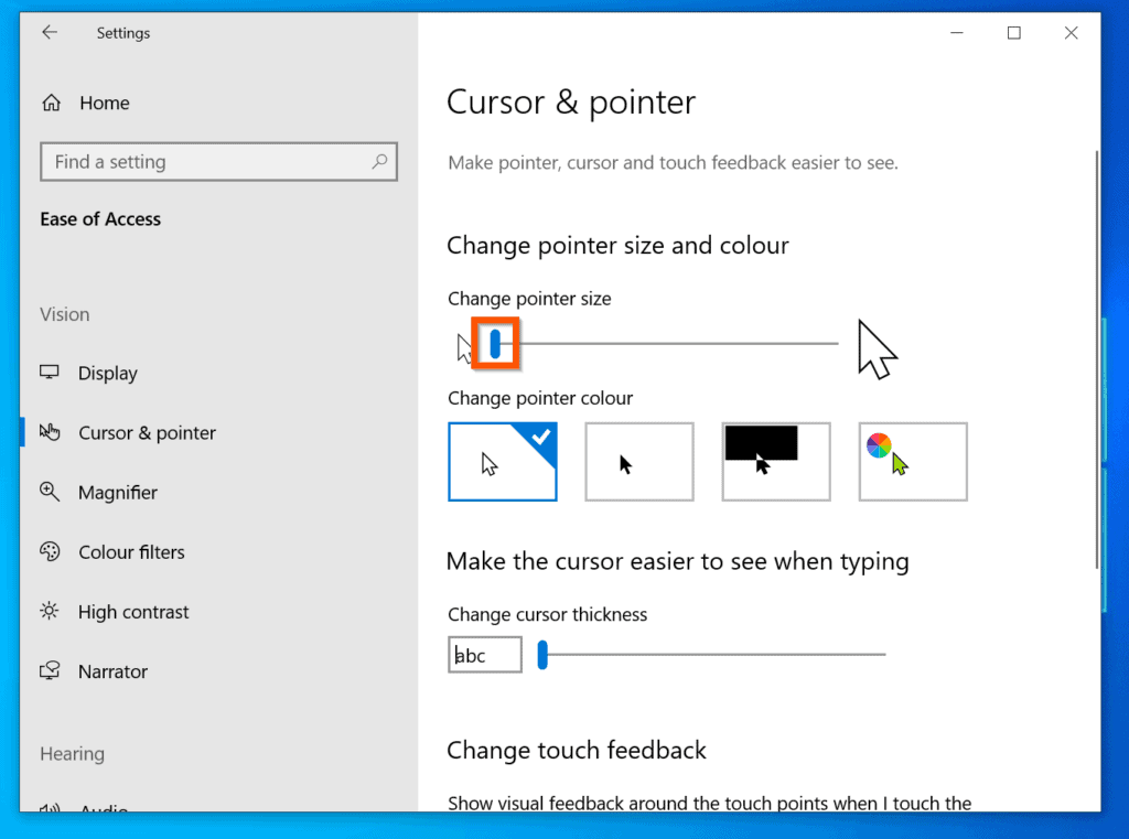 how to change mouse color in windows 10