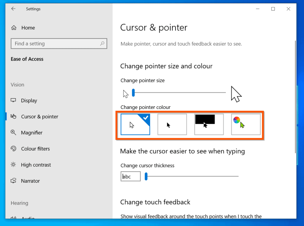 how to change cursor on windows 10