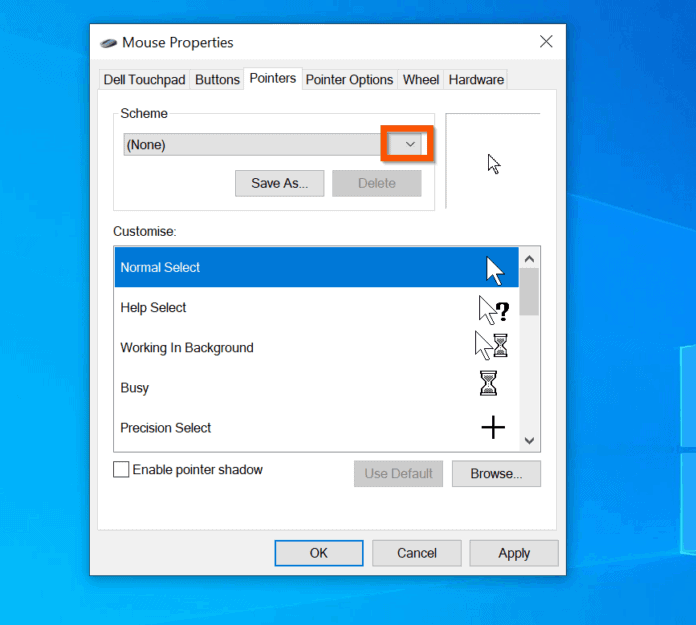how to customize cursor scheme windows 10