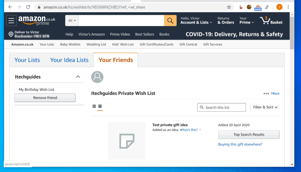 Amazon wishlist on how address to hide Is there