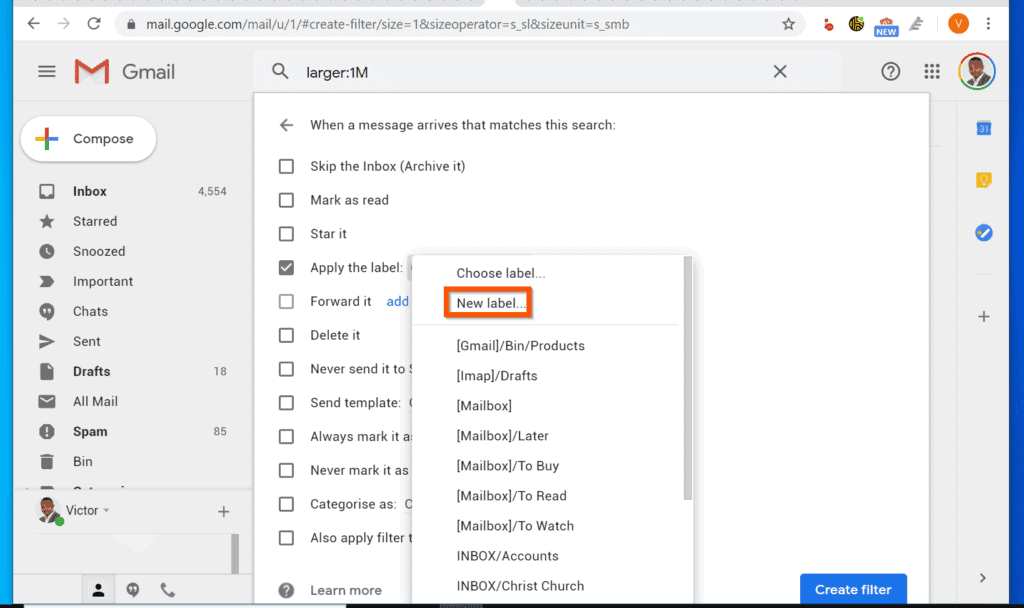how to check size of mail in gmail