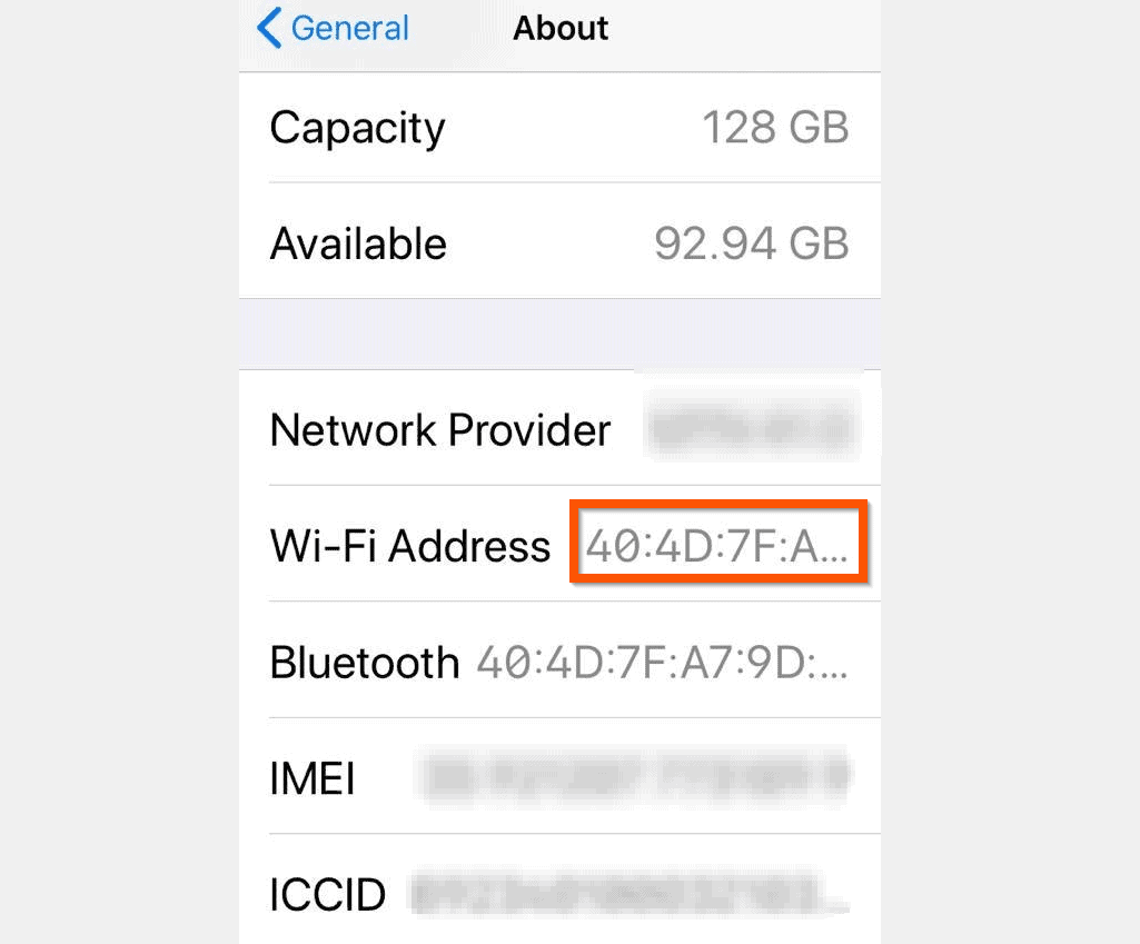 how do you determine mac address for an iphone
