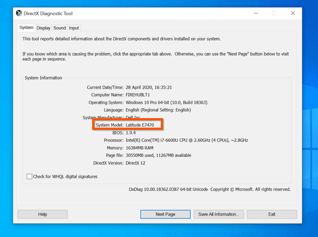 how to check directx version in windows 10