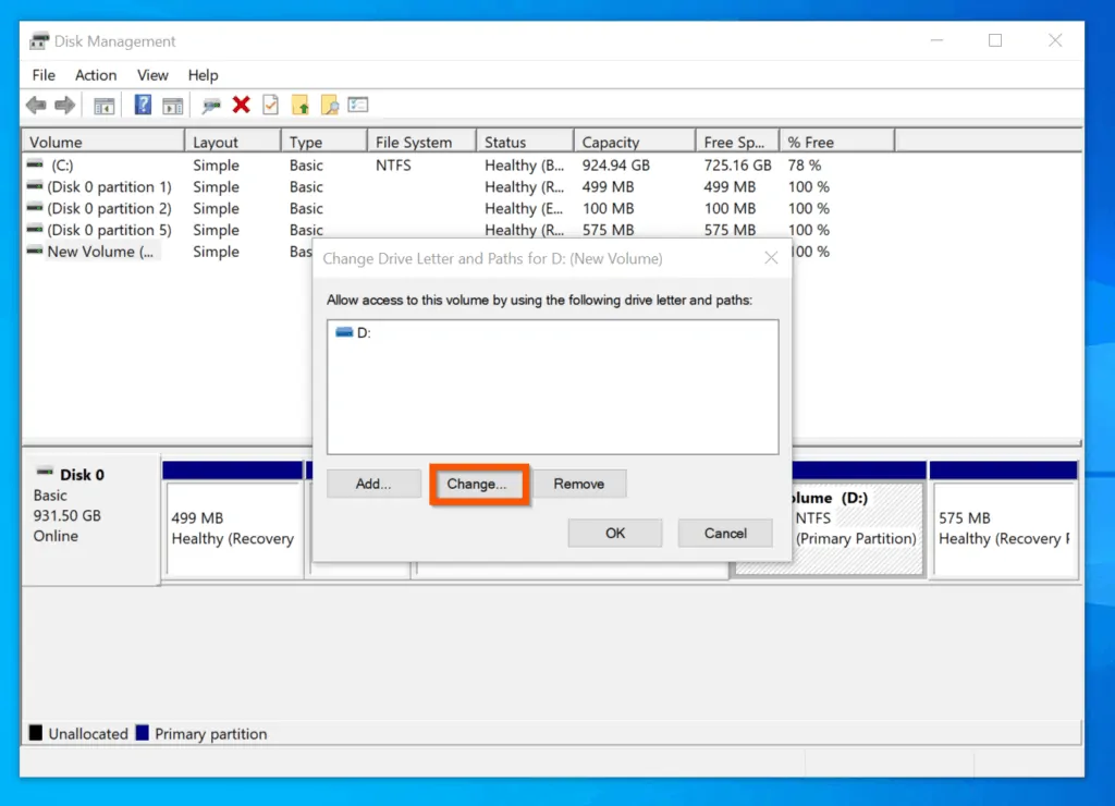 how to change external drive letter windows 10
