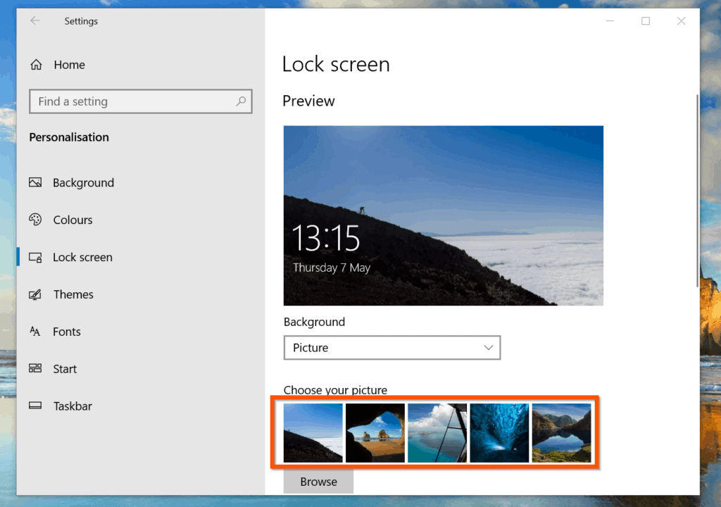 windows 10 changing lock screen wallpaper