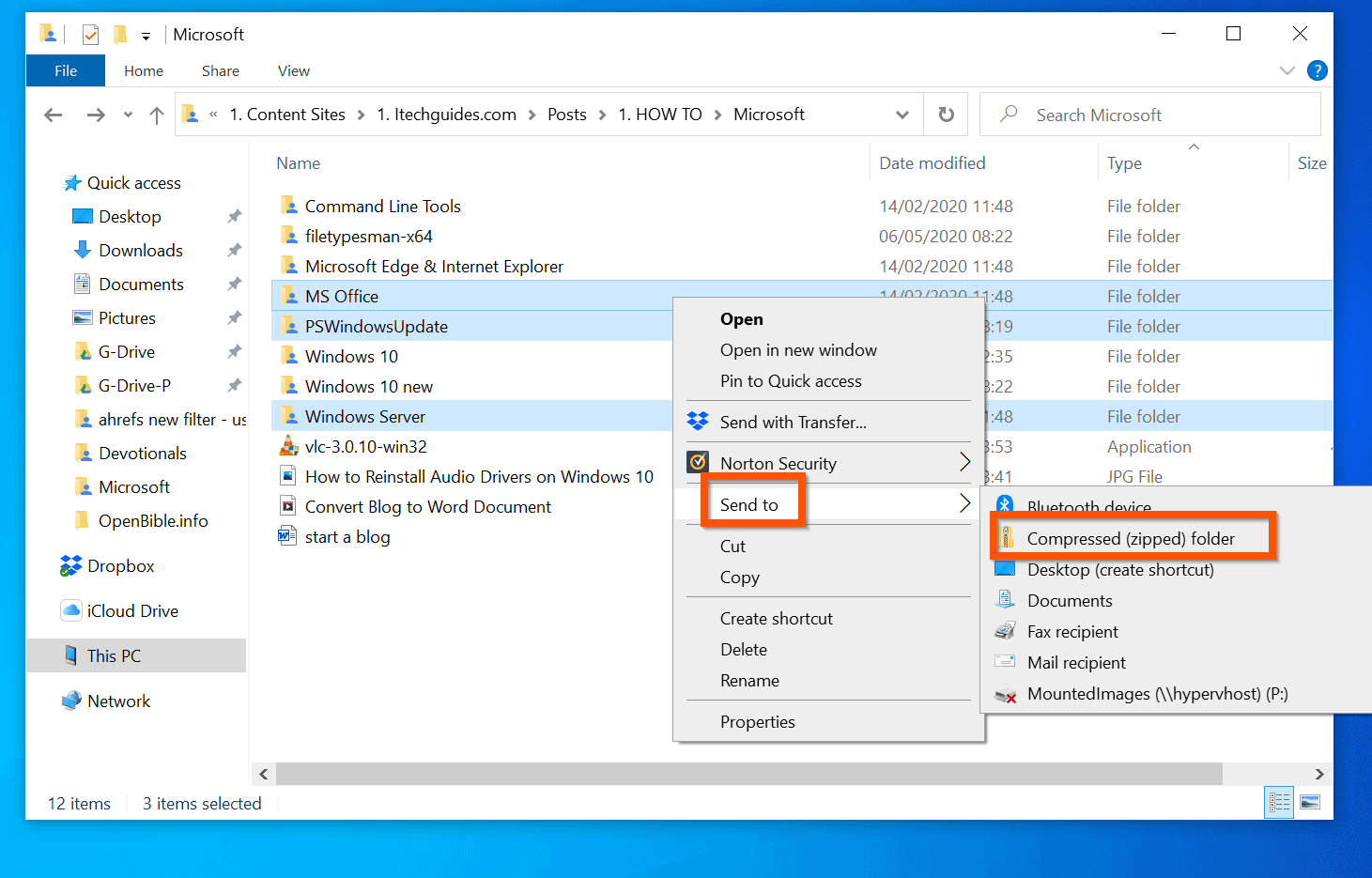how to create a zip folder windows 10
