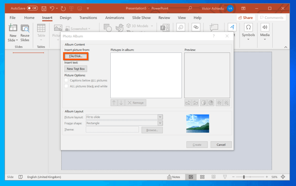 how to make slideshow theme windows 10