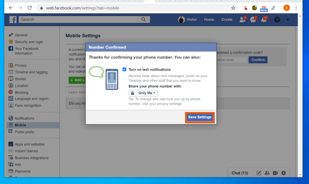 How to Turn on SMS on Facebook | Itechguides.com