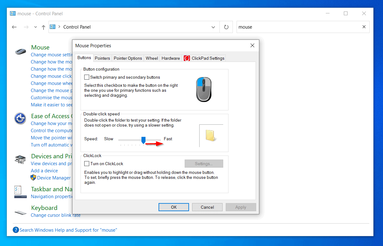 mouse setting keep resetting windows 10