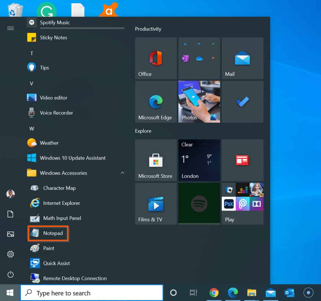 desktop notepad windows 10