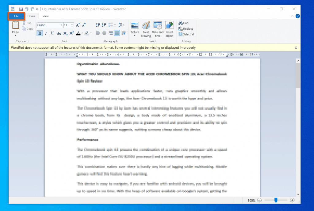 changing margins in word pad